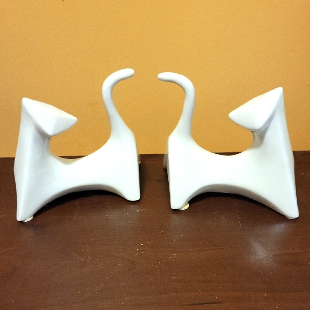 White Ceramic Cat Bookends